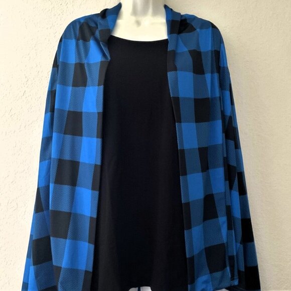 BLUE PLAID COLORBLOCK ELBOW PATCH CARDIGAN GUC - Picture 7 of 11